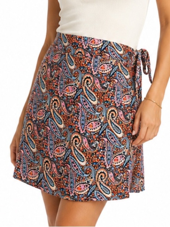 Compania Fantastica Dresses & Skirts - Compañía Fantástica Paisley Wrap Mini Skirt Large Boho Retro Print MultiColor